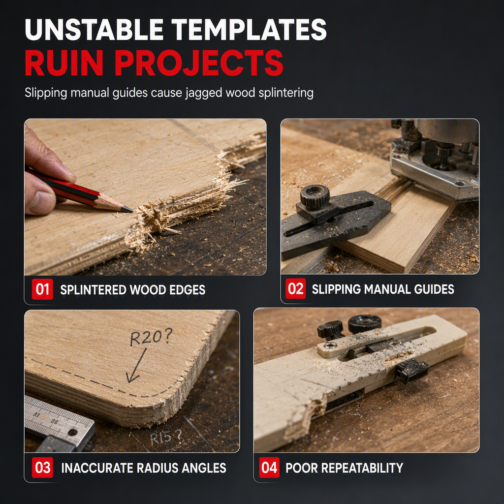 ⏳Time-Limited Special⏰Router Template – Round Corner R Angle Jig, CNC Machined Alloy & Non-Slip Stop Blocks – For Woodworking & Wardrobe DIY 🔧