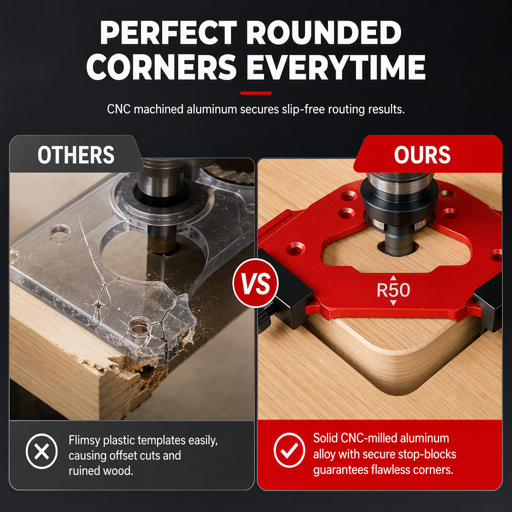 ⏳Time-Limited Special⏰Router Template – Round Corner R Angle Jig, CNC Machined Alloy & Non-Slip Stop Blocks – For Woodworking & Wardrobe DIY 🔧