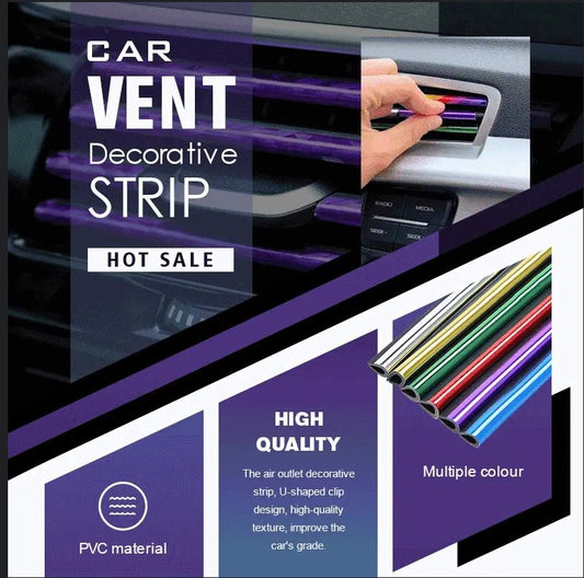 Car Air Vent Trim Strips 10-Pack | Electroplated PVC, No-Scratch U-Clip Install, Free-Cut | 9 Colours | Straight Vents Only