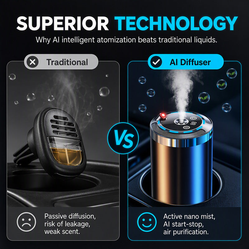 🚗 50% OFF NOW!💥AI Smart Car Aromatherapy Diffuser – Ultrasonic Nano Mist Car Scent Machine, Auto Start-Stop, Starry Sky Light, Portable Cup Holder Fragrance Diffuser for Vehicles