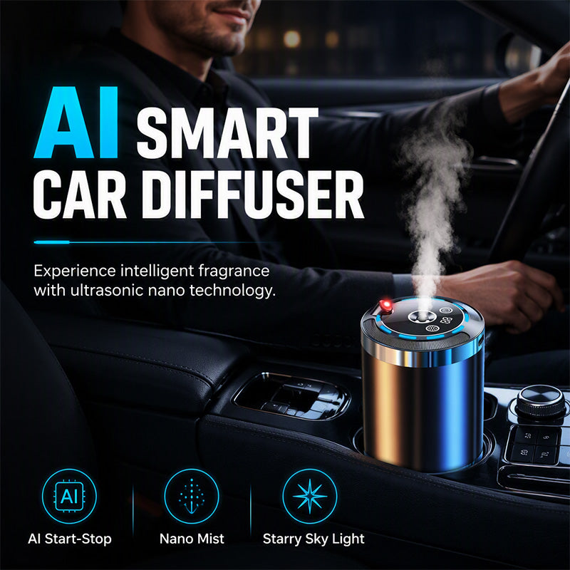 🚗 50% OFF NOW!💥AI Smart Car Aromatherapy Diffuser – Ultrasonic Nano Mist Car Scent Machine, Auto Start-Stop, Starry Sky Light, Portable Cup Holder Fragrance Diffuser for Vehicles