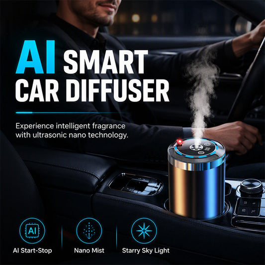 🚗 50% OFF NOW!💥AI Smart Car Aromatherapy Diffuser – Ultrasonic Nano Mist Car Scent Machine, Auto Start-Stop, Starry Sky Light, Portable Cup Holder Fragrance Diffuser for Vehicles