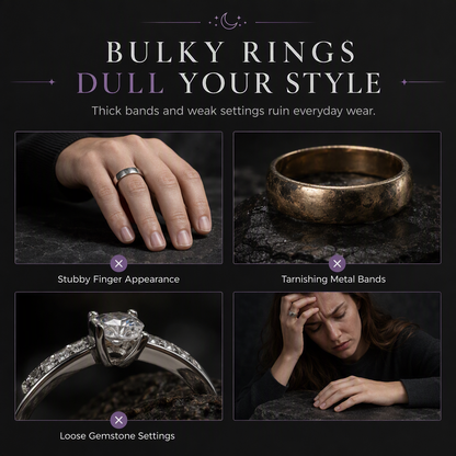 💍Vintage Gothic Crescent Moon Moonstone Ring with Platinum Plated V Shaped Prong Setting