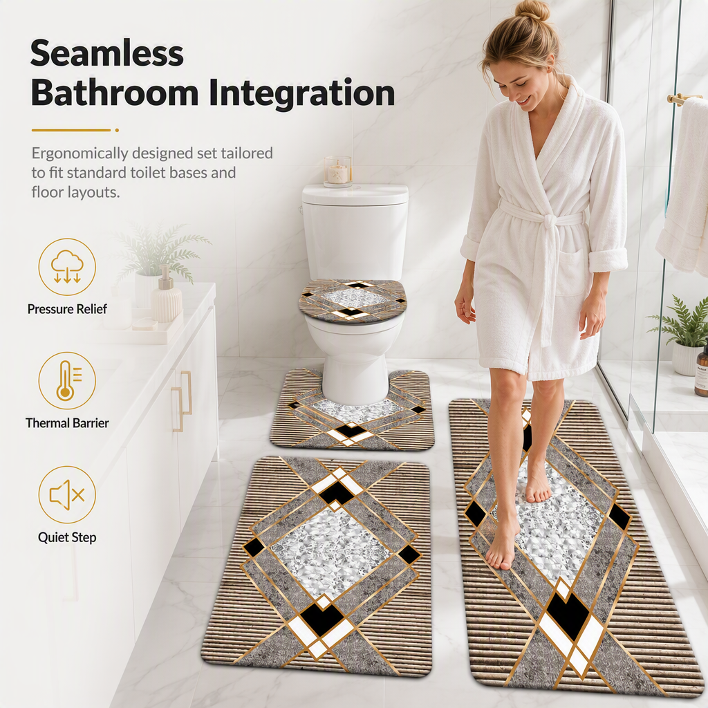 ⏳Time-Limited Special⏰4 Piece Faux Cashmere Absorbent Bathroom Rug Set with Rectangular Mat U Shaped Toilet Mat Toilet Lid Cover and Long Runner Rug 🧽