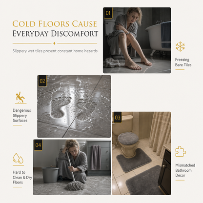⏳Time-Limited Special⏰4 Piece Faux Cashmere Absorbent Bathroom Rug Set with Rectangular Mat U Shaped Toilet Mat Toilet Lid Cover and Long Runner Rug 🧽