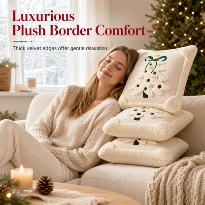 ⏳🔥LIMITED-TIME 50% OFF! ⏰Embroidered Christmas Tree Throw Pillow Cover with Bow (45x45cm) | Decorative Cushion Cover for Living Room Sofa🎄🧸