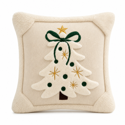 ⏳🔥LIMITED-TIME 50% OFF! ⏰Embroidered Christmas Tree Throw Pillow Cover with Bow (45x45cm) | Decorative Cushion Cover for Living Room Sofa🎄🧸