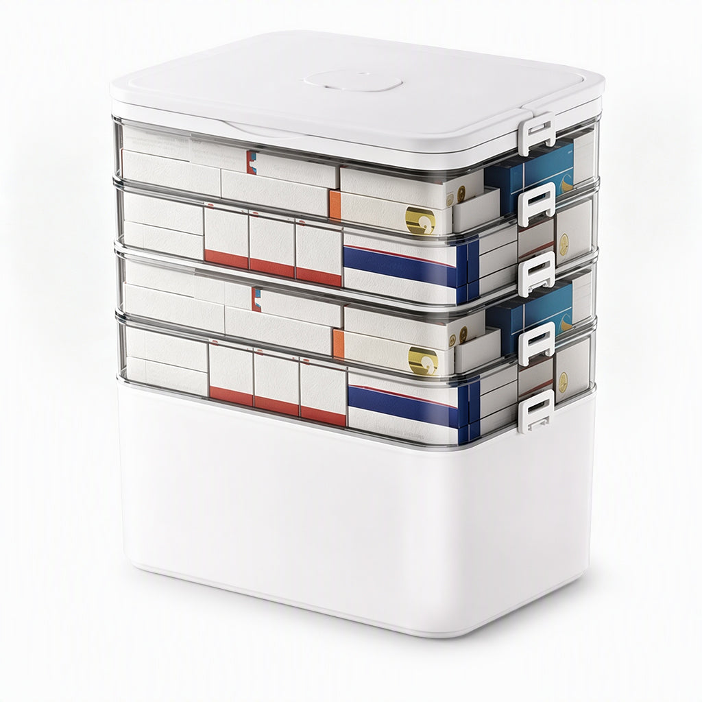 Large Plastic Medicine Storage Box with Multi-Layer Divided Compartments Portable Family Emergency First Aid Organizer Box