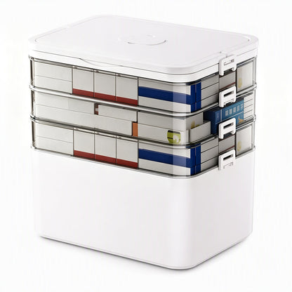 Large Plastic Medicine Storage Box with Multi-Layer Divided Compartments Portable Family Emergency First Aid Organizer Box