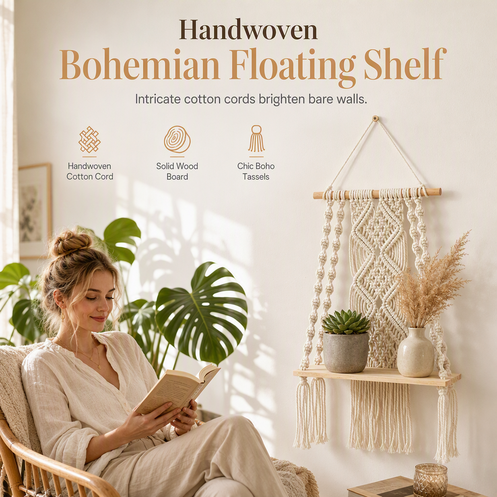 ⏳🔥LIMITED-TIME 49% OFF! ⏰Bohemian Handwoven Floating Shelf🌿