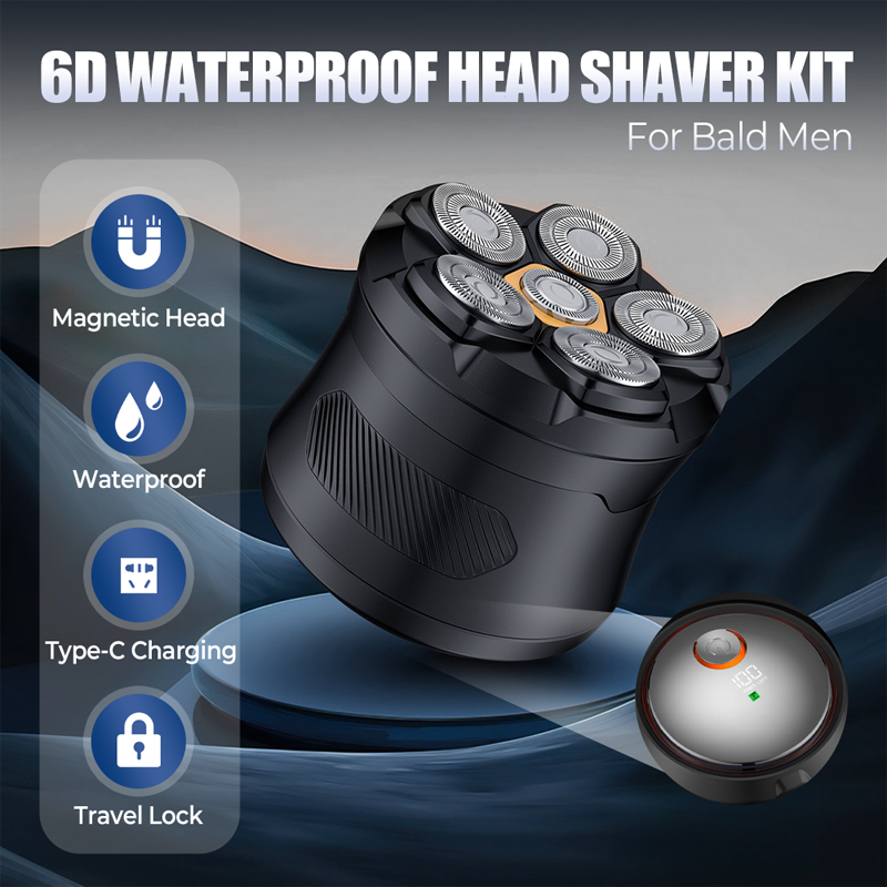 🪒6-Blade Head Shaver✨6D floating contour, IPX7 waterproof, magnetic head – smooth, close shave every time. 💪