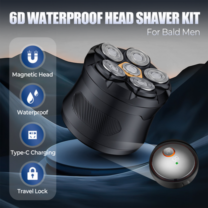 🪒6-Blade Head Shaver✨6D floating contour, IPX7 waterproof, magnetic head – smooth, close shave every time. 💪