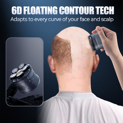 🪒6-Blade Head Shaver✨6D floating contour, IPX7 waterproof, magnetic head – smooth, close shave every time. 💪