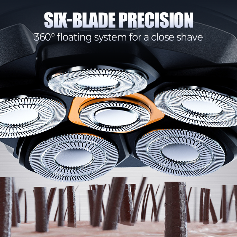 🪒6-Blade Head Shaver✨6D floating contour, IPX7 waterproof, magnetic head – smooth, close shave every time. 💪