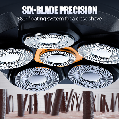 🪒6-Blade Head Shaver✨6D floating contour, IPX7 waterproof, magnetic head – smooth, close shave every time. 💪