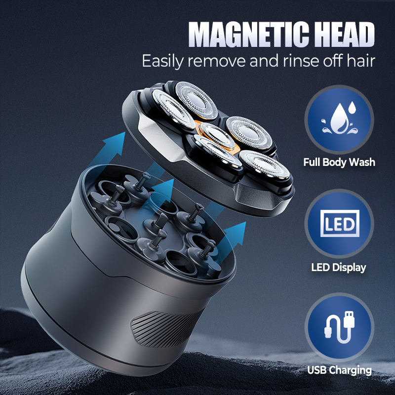 🪒6-Blade Head Shaver✨6D floating contour, IPX7 waterproof, magnetic head – smooth, close shave every time. 💪