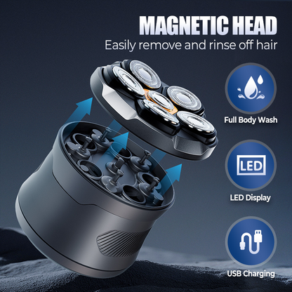 🪒6-Blade Head Shaver✨6D floating contour, IPX7 waterproof, magnetic head – smooth, close shave every time. 💪