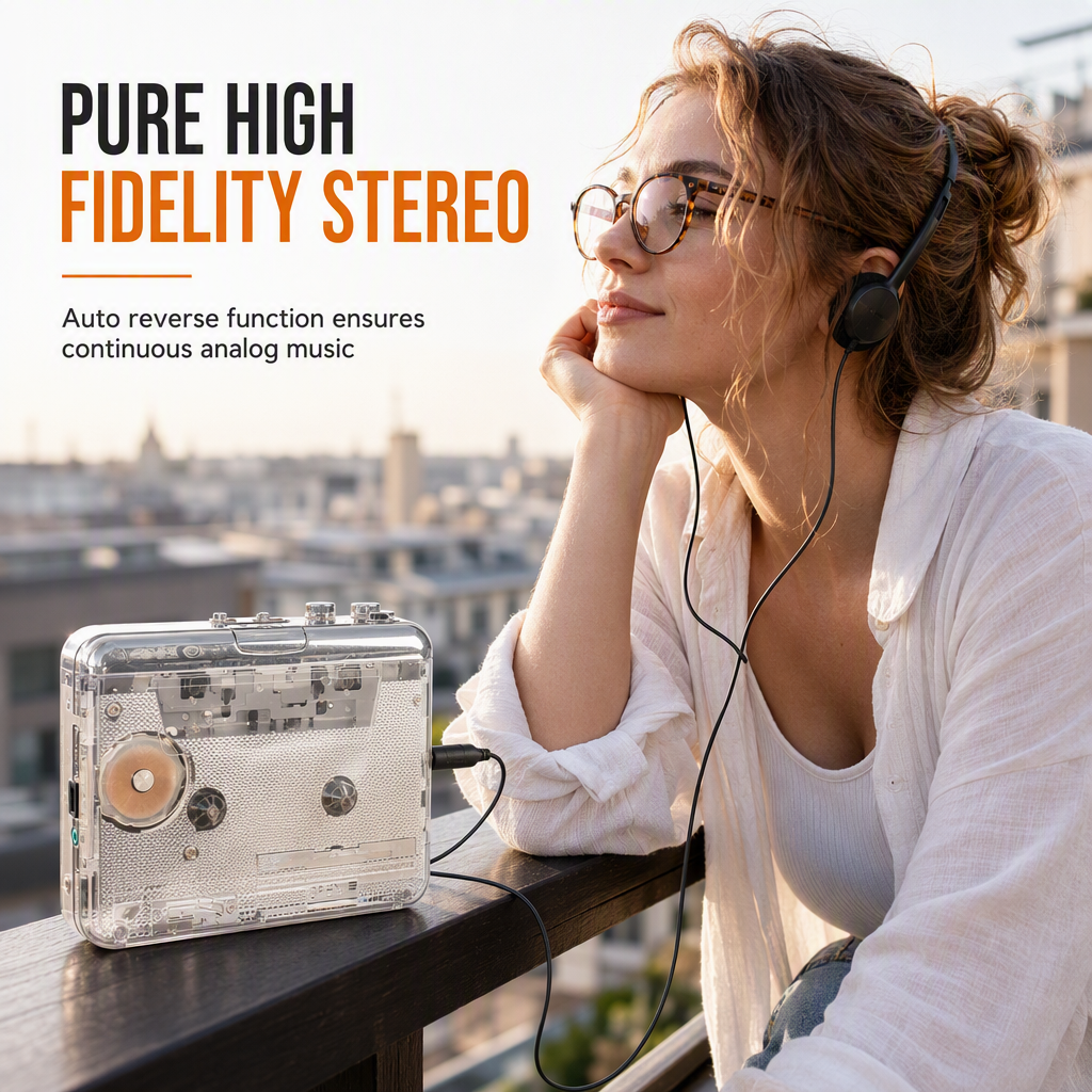 🎵Transparent Cassette Player – Tape to MP3 Converter, Type-C & Hi-Fi Stereo