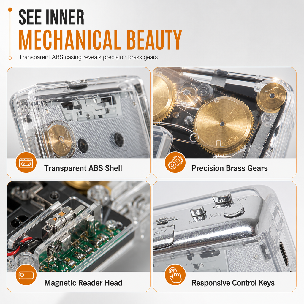 🎵Transparent Cassette Player – Tape to MP3 Converter, Type-C & Hi-Fi Stereo