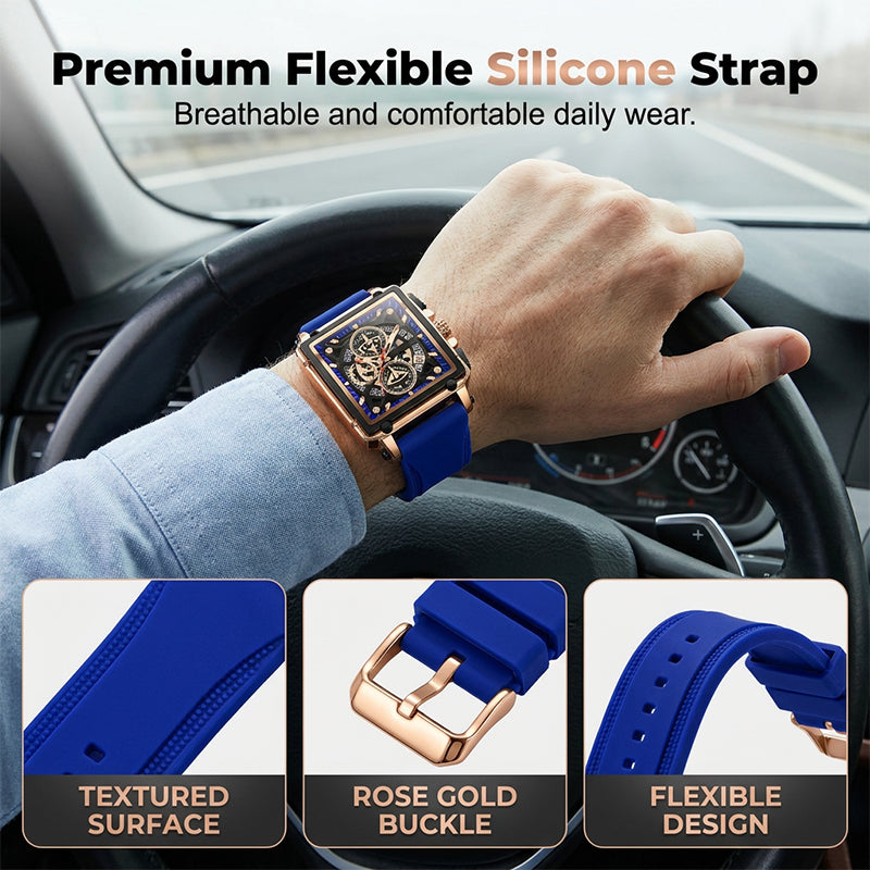 Men's Square Face Watch with Hollow-Out Dial