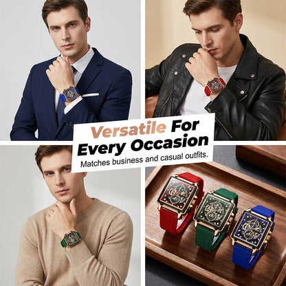 Men's Square Face Watch with Hollow-Out Dial