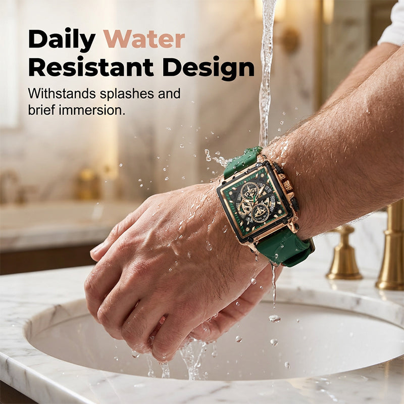 Men's Square Face Watch with Hollow-Out Dial