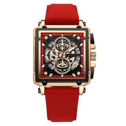 Men's Square Face Watch with Hollow-Out Dial