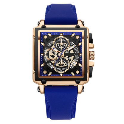 Men's Square Face Watch with Hollow-Out Dial