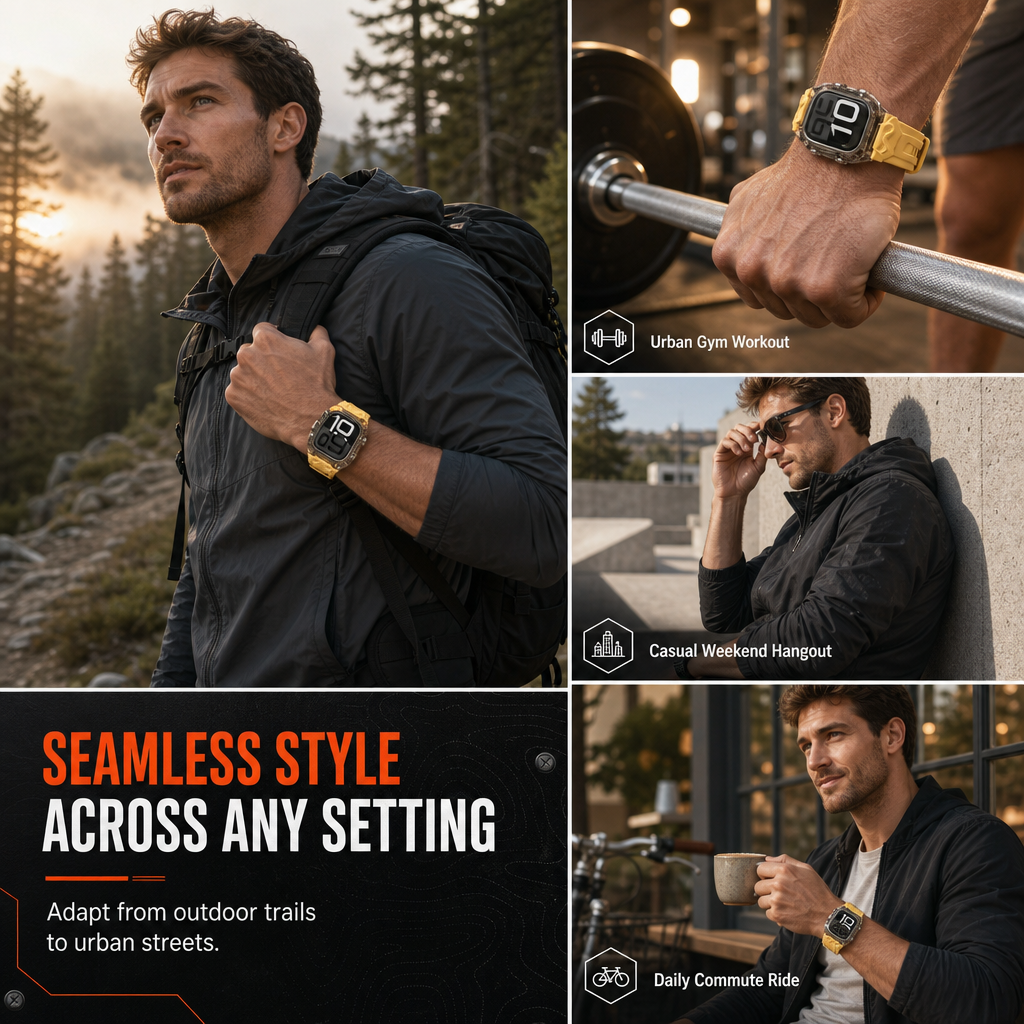 Integrated Smartwatch Band with Protective Case Color Blocking Translucent Sport Strap for 40mm 41mm 42mm 44mm 45mm 46mm 49mm