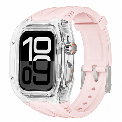 Integrated Smartwatch Band with Protective Case Color Blocking Translucent Sport Strap for 40mm 41mm 42mm 44mm 45mm 46mm 49mm
