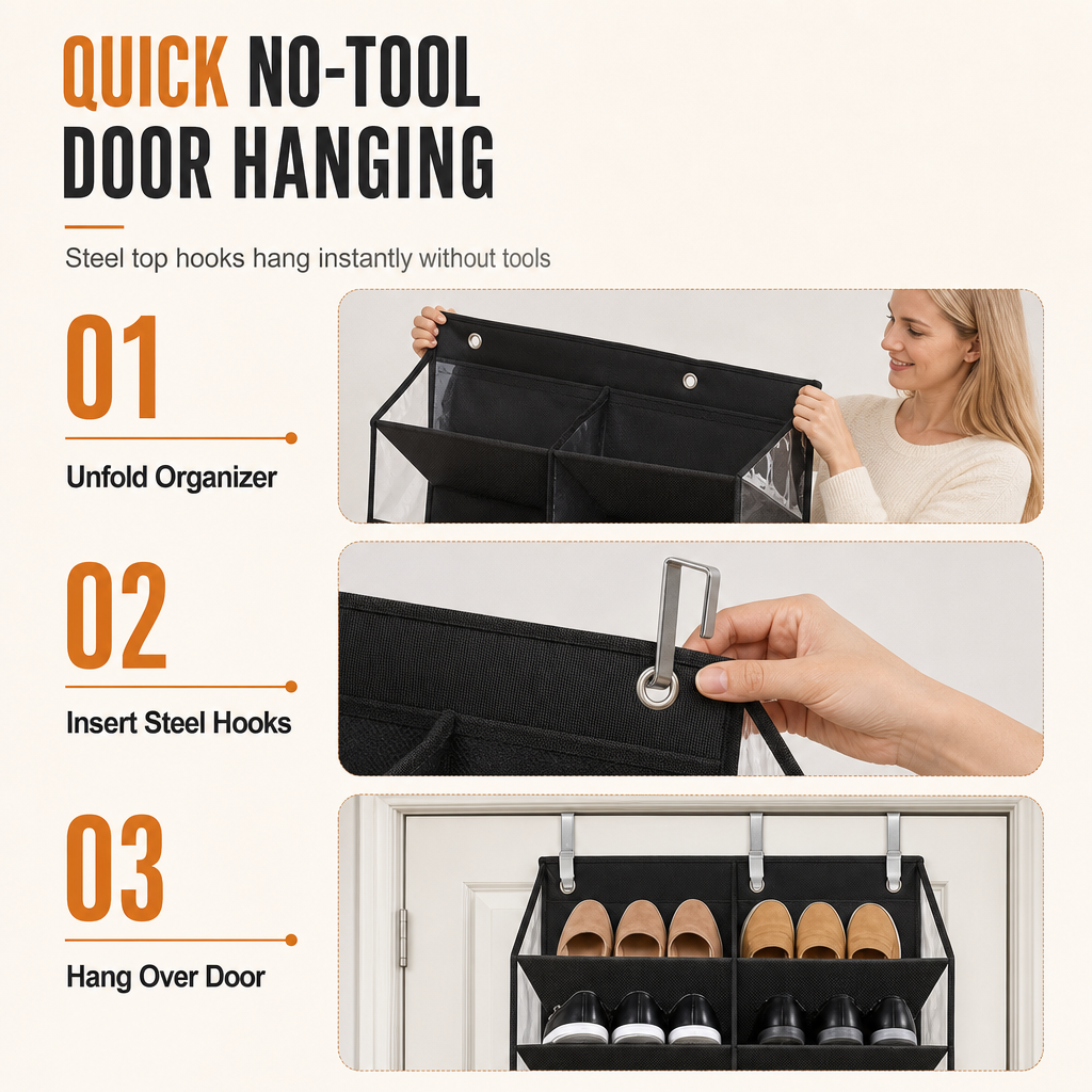 Over the Door Hanging Storage Bag with 20 Mesh Pockets Large Capacity Non-Woven Multi-Layer Organizer for Household Storage