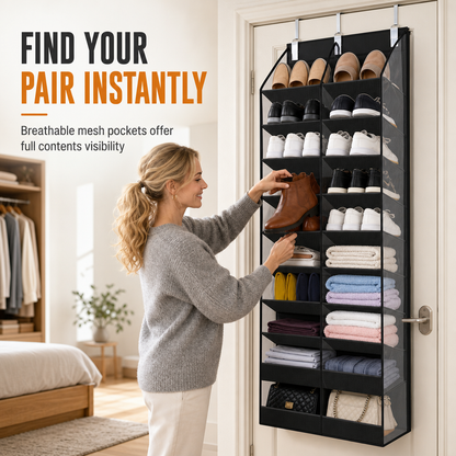 Over the Door Hanging Storage Bag with 20 Mesh Pockets Large Capacity Non-Woven Multi-Layer Organizer for Household Storage