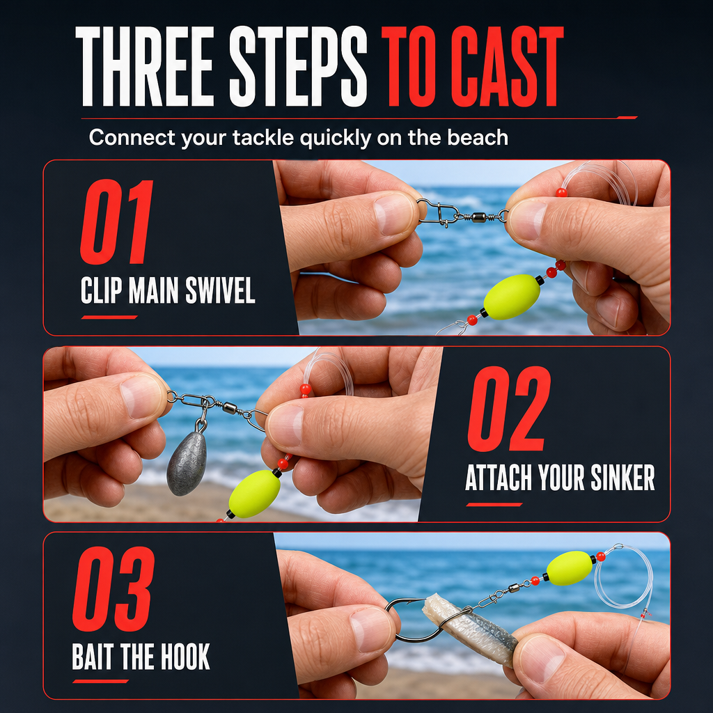 6 Pack Pompano Surf Fishing Rigs with Floats for Flounder Bass Catfish Shark and Bluefish