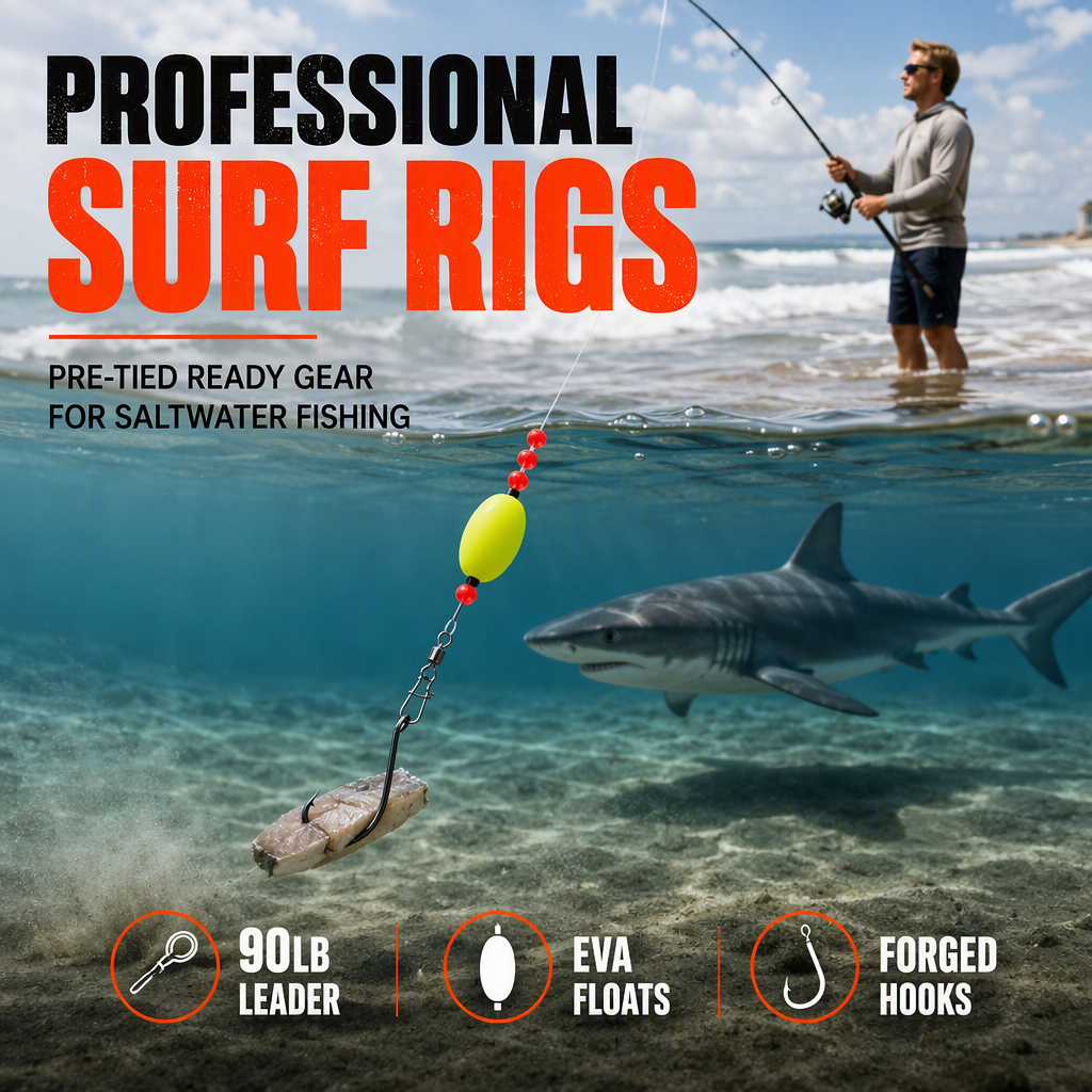 6 Pack Pompano Surf Fishing Rigs with Floats for Flounder Bass Catfish Shark and Bluefish