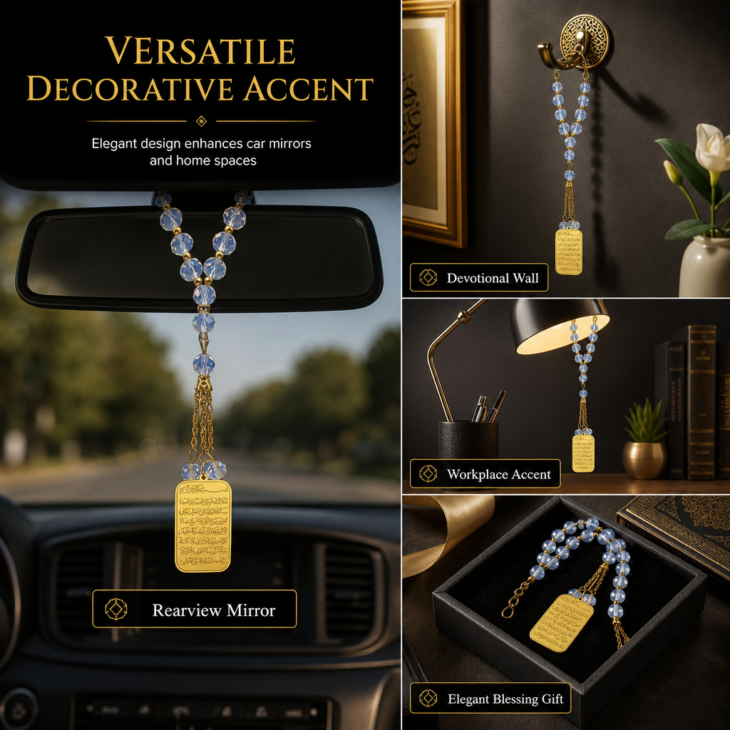⏳Limited-time 50% off⏰Stainless Steel Arabic Medallion Car Hanging Ornament🏷️– Blue Glass Chain Auto Mirror Charm🚗