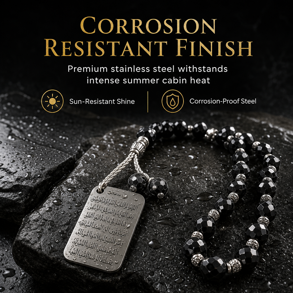 ⏳Limited-time 50% off⏰Stainless Steel Arabic Medallion Car Hanging Ornament🏷️– Blue Glass Chain Auto Mirror Charm🚗