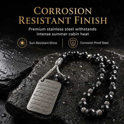 ⏳Limited-time 50% off⏰Stainless Steel Arabic Medallion Car Hanging Ornament🏷️– Blue Glass Chain Auto Mirror Charm🚗