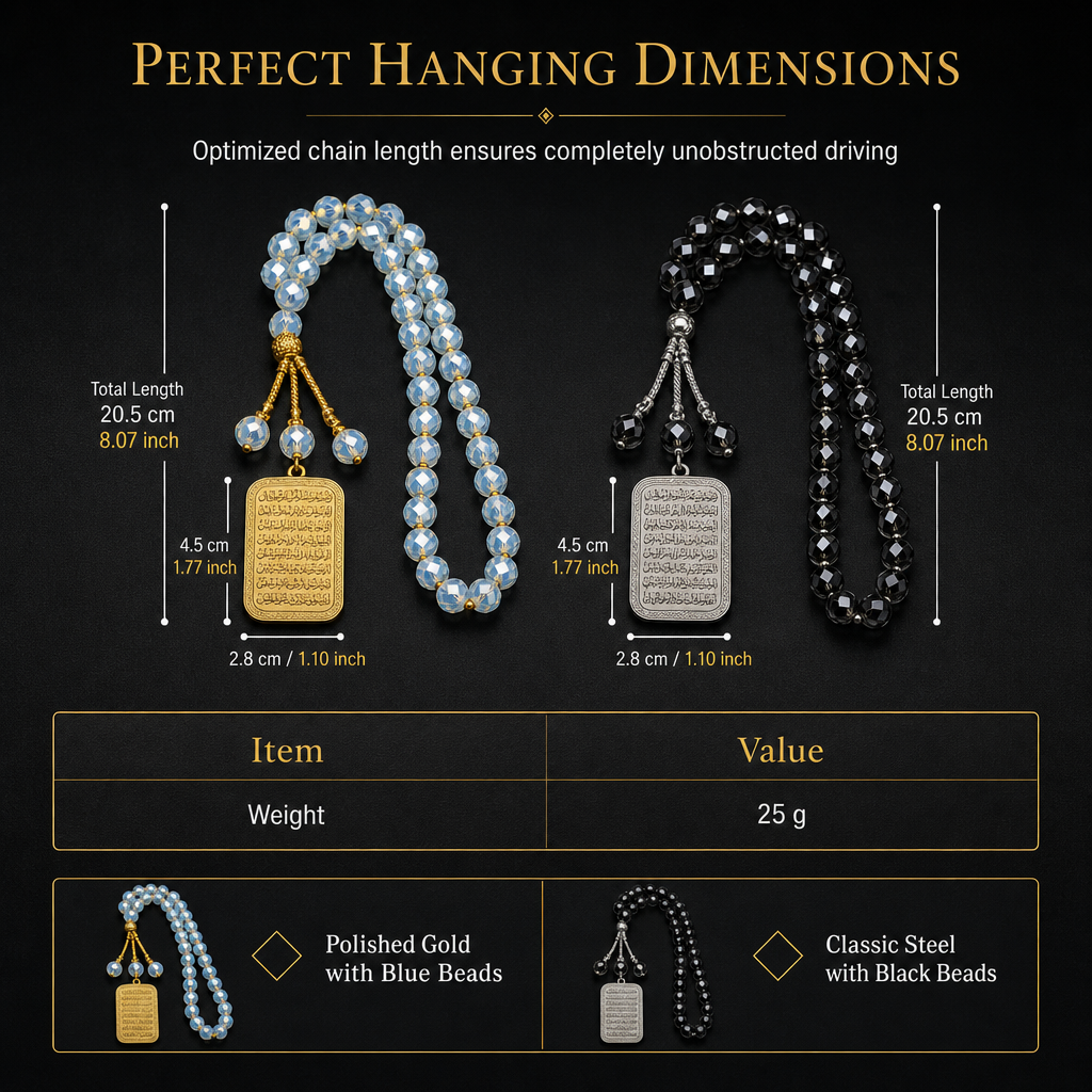 ⏳Limited-time 50% off⏰Stainless Steel Arabic Medallion Car Hanging Ornament🏷️– Blue Glass Chain Auto Mirror Charm🚗
