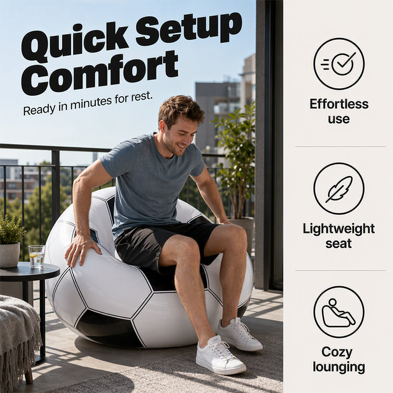 ⏳🔥LIMITED-TIME 50% OFF! ⏰⚽ Inflatable PVC Soccer-Shaped Sofa 🛋️– Fun Football Design, Durable & Portable Lounger for Game Room, Party, Bedroom & Match Nights ✨