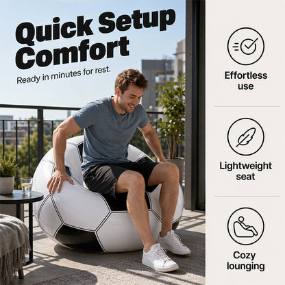 ⏳🔥LIMITED-TIME 50% OFF! ⏰⚽ Inflatable PVC Soccer-Shaped Sofa 🛋️– Fun Football Design, Durable & Portable Lounger for Game Room, Party, Bedroom & Match Nights ✨