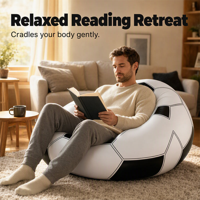 ⏳🔥LIMITED-TIME 50% OFF! ⏰⚽ Inflatable PVC Soccer-Shaped Sofa 🛋️– Fun Football Design, Durable & Portable Lounger for Game Room, Party, Bedroom & Match Nights ✨