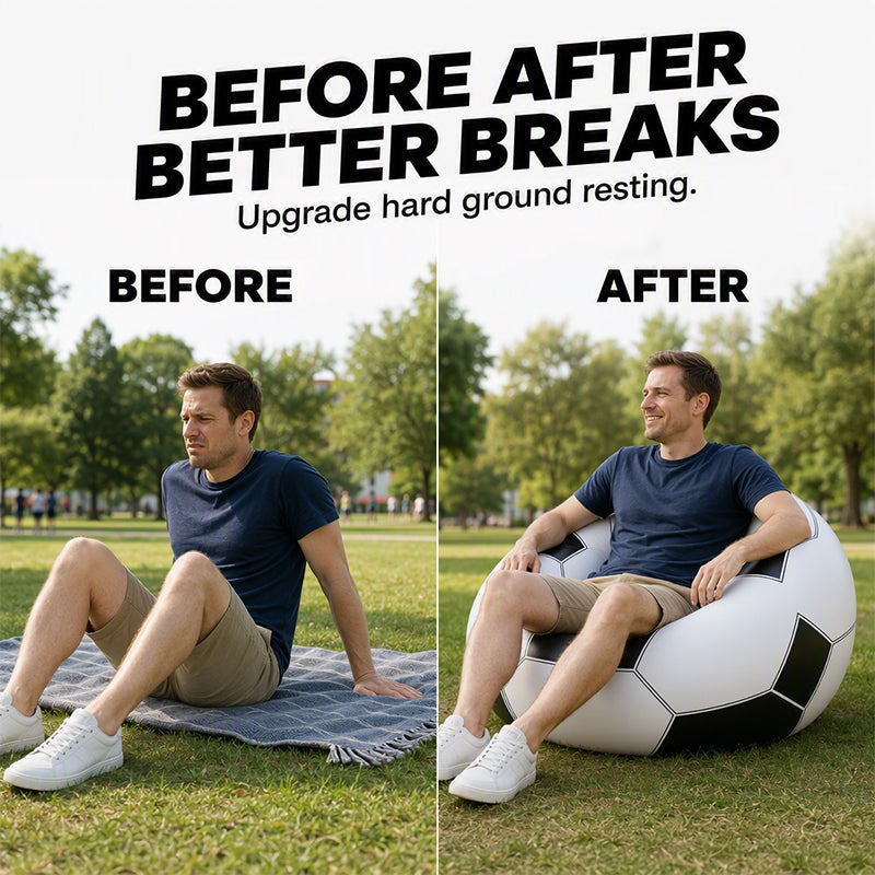 ⏳🔥LIMITED-TIME 50% OFF! ⏰⚽ Inflatable PVC Soccer-Shaped Sofa 🛋️– Fun Football Design, Durable & Portable Lounger for Game Room, Party, Bedroom & Match Nights ✨