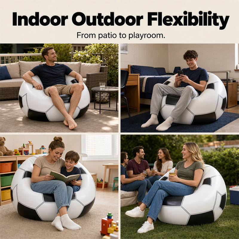 ⏳🔥LIMITED-TIME 50% OFF! ⏰⚽ Inflatable PVC Soccer-Shaped Sofa 🛋️– Fun Football Design, Durable & Portable Lounger for Game Room, Party, Bedroom & Match Nights ✨