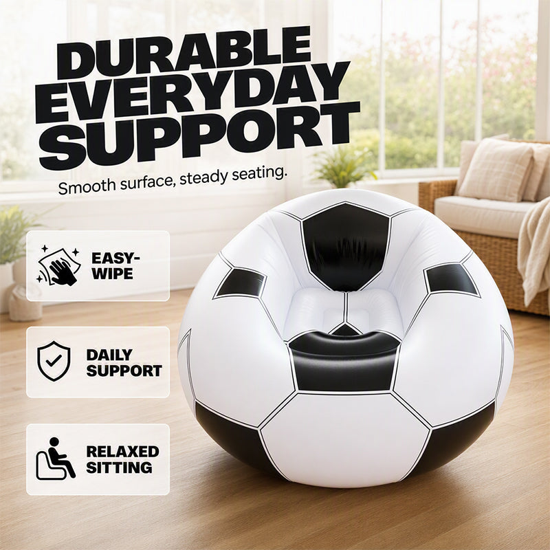 ⏳🔥LIMITED-TIME 50% OFF! ⏰⚽ Inflatable PVC Soccer-Shaped Sofa 🛋️– Fun Football Design, Durable & Portable Lounger for Game Room, Party, Bedroom & Match Nights ✨