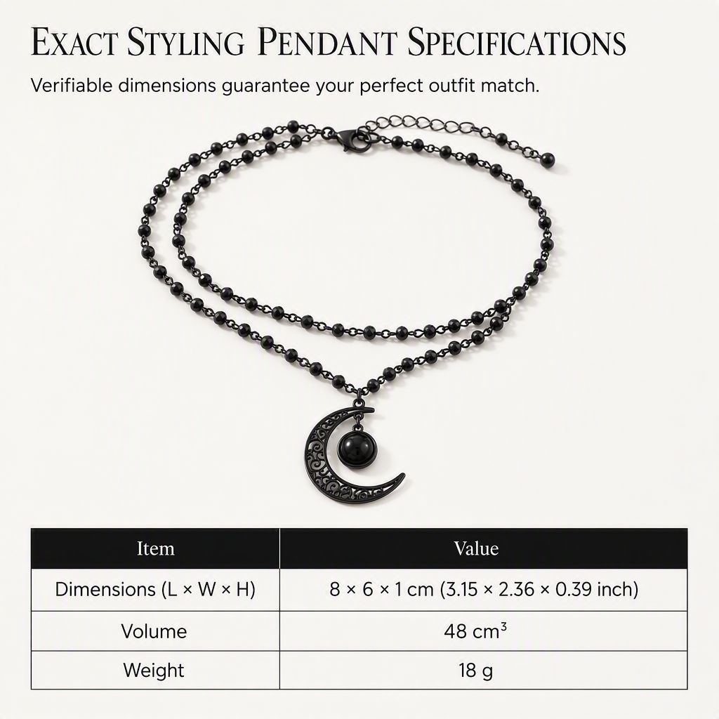 📢📢50% OFF !! ⏰Gothic Dark Crystal Beaded Chain Necklace with Hollow Out Moon Alloy Pendant