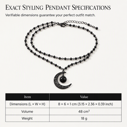 📢📢50% OFF !! ⏰Gothic Dark Crystal Beaded Chain Necklace with Hollow Out Moon Alloy Pendant