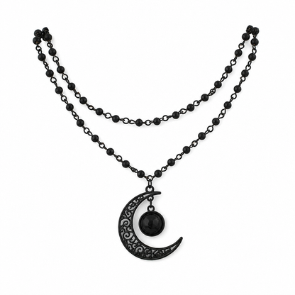 📢📢50% OFF !! ⏰Gothic Dark Crystal Beaded Chain Necklace with Hollow Out Moon Alloy Pendant