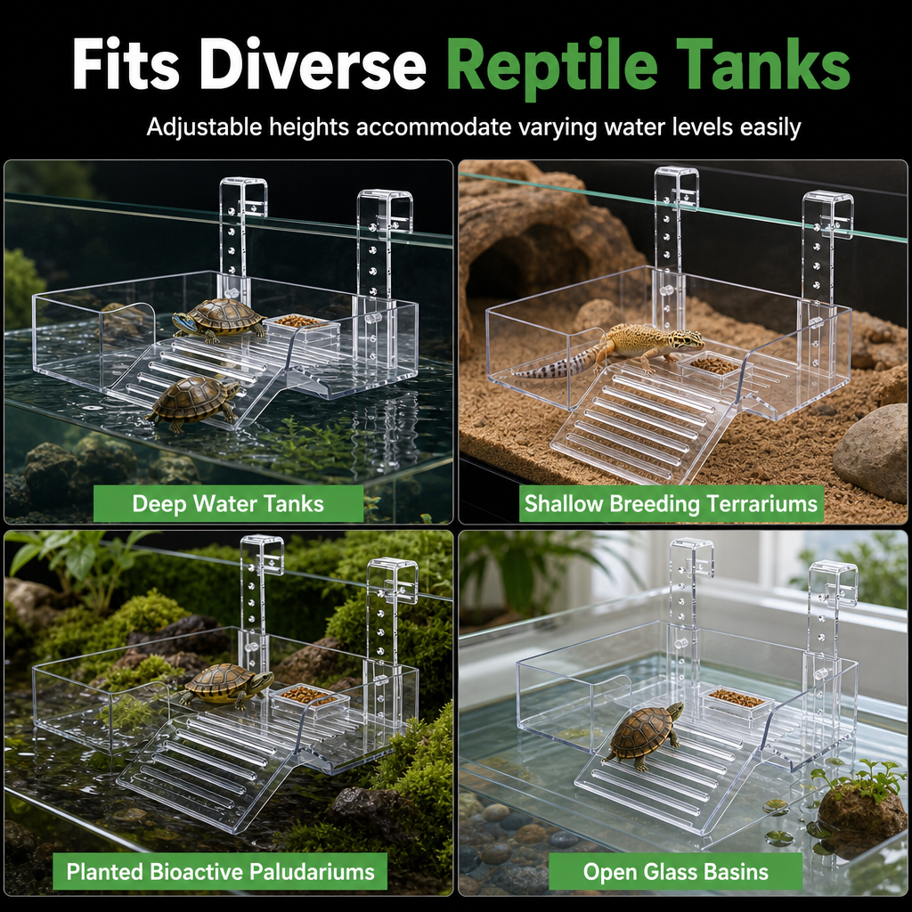 ☀️ 50% OFF! ✨ Hanging Turtle Basking Platform – Clear Acrylic Non-Slip Ramp, Built-In Feeding Trough & Adjustable Mount – Multi-Zone Resting Deck for Healthy Shell Growth 🐢