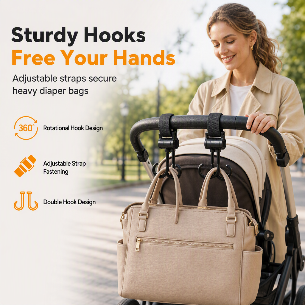 ⏳Time-Limited Special⏰360 Degree Rotatable Double Stroller Hooks – Heavy Load, Multi-scene, Easy Install ✨