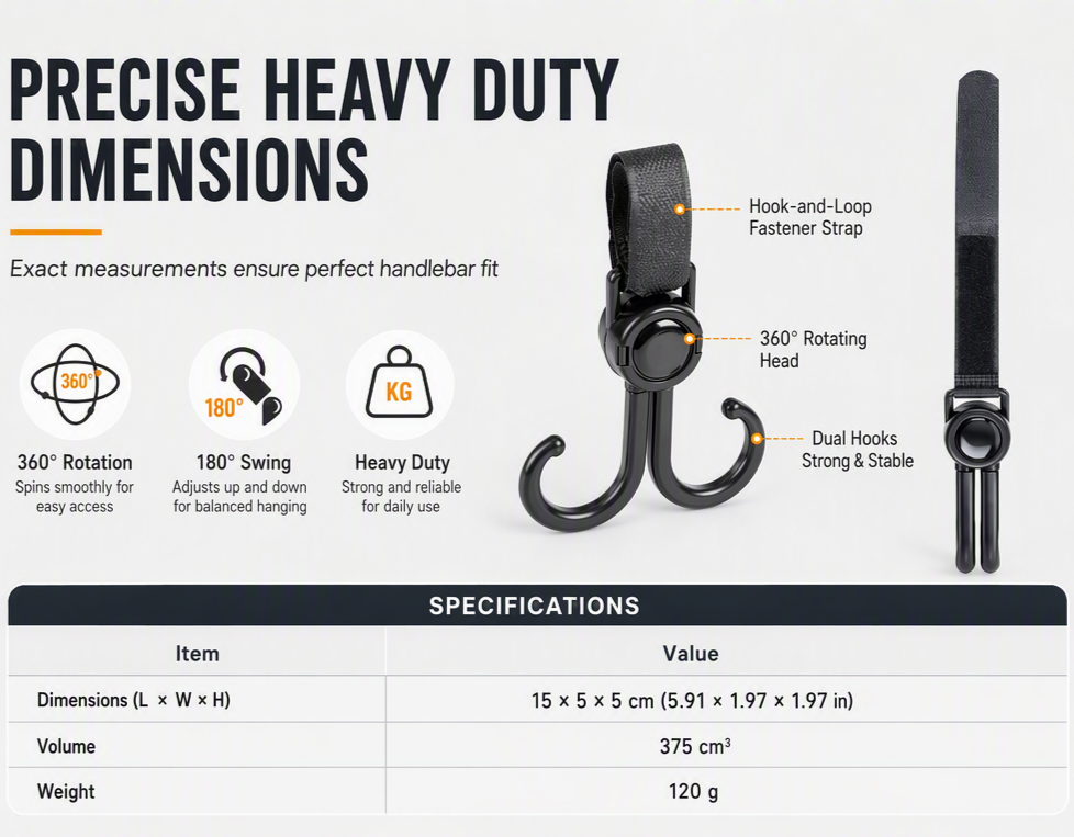 ⏳Time-Limited Special⏰360 Degree Rotatable Double Stroller Hooks – Heavy Load, Multi-scene, Easy Install ✨